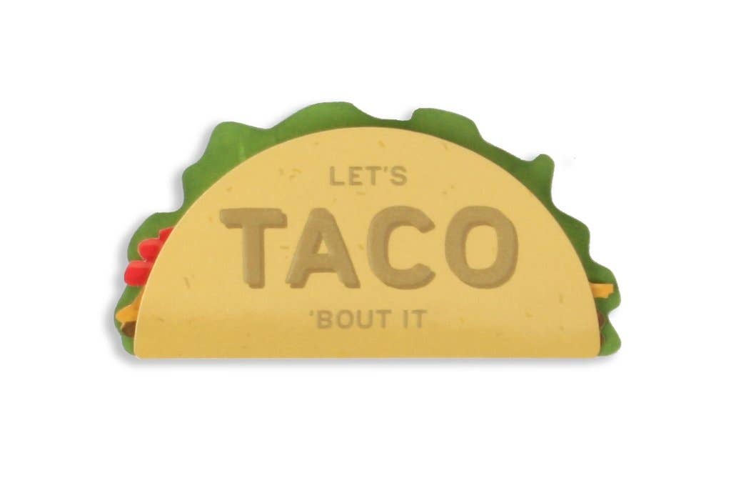 pop-up taco greeting card that reads "Let's Taco 'Bout It'