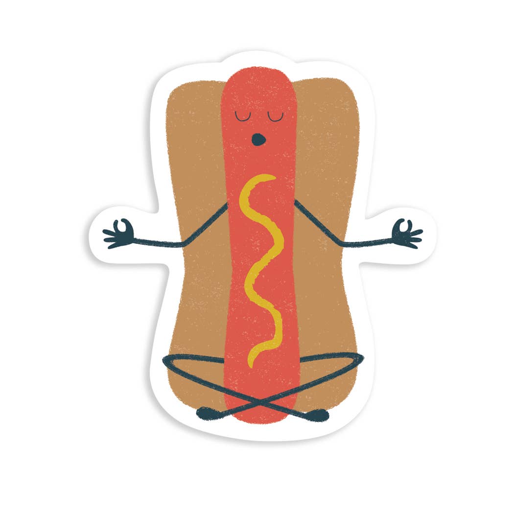 hot dog meditating/doing yoga sticker