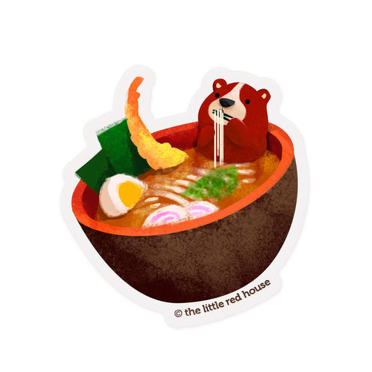 Bear in ramen bowl sticker