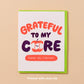 Card reads: "Grateful to my core/ Thank you, teacher!" with an image of an apple core