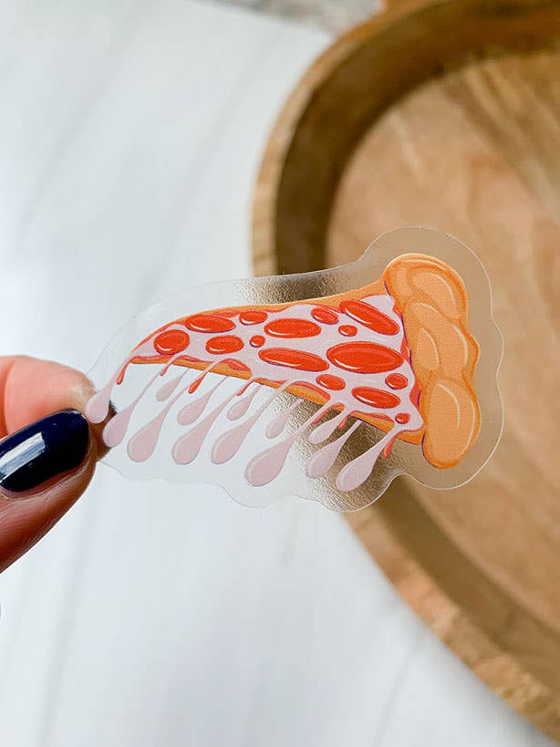 Clear, drippy pizza sticker