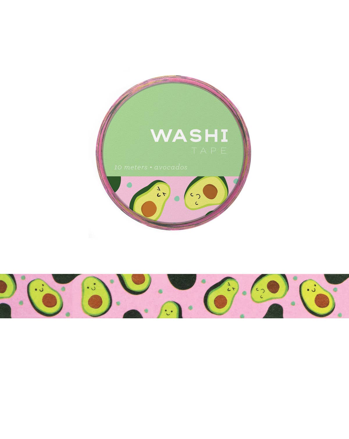Roll of pink washi tape with halved avocados on it