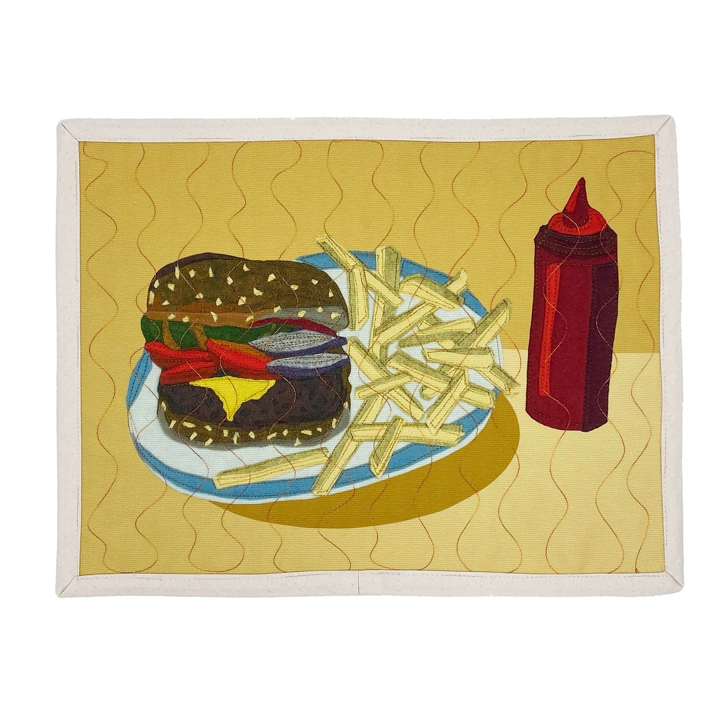 Burger, fries and ketchup placemat by Quirky Digs -- printed and topstitched polycanvas placemat