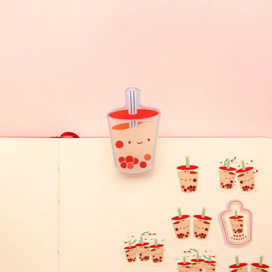 Boba cup acrylic clip on a notebook