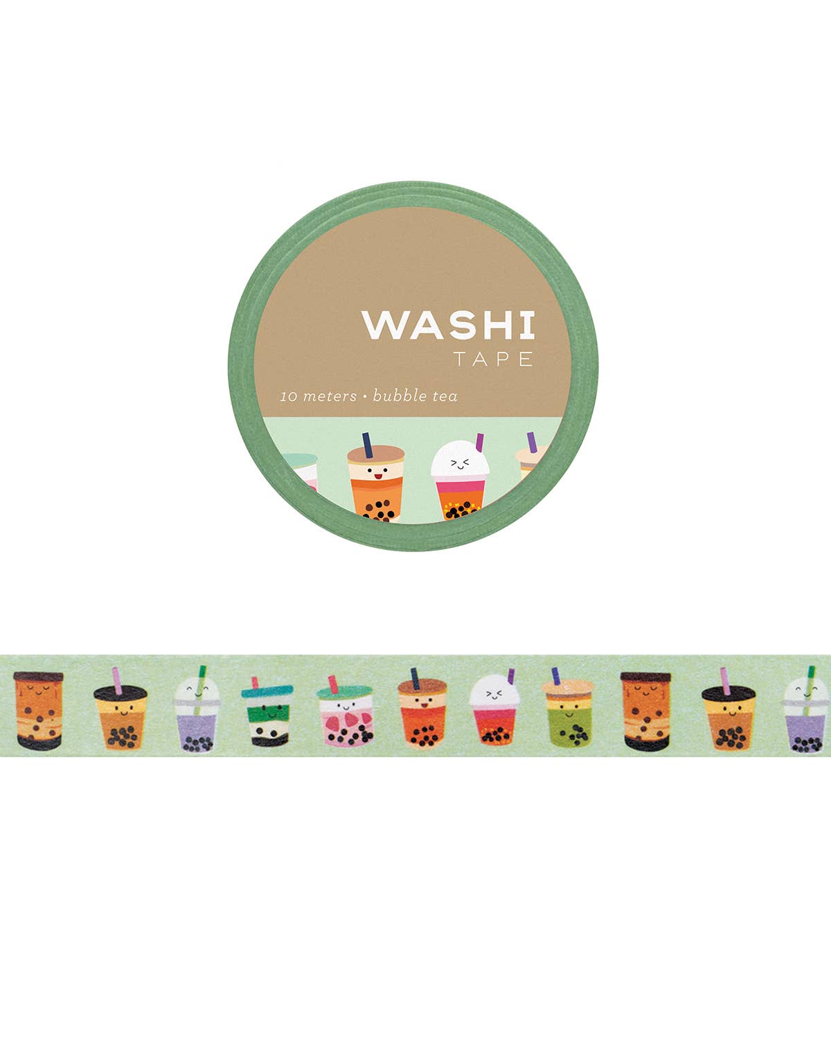 Decorative washi tape with various kinds of bubble tea/boba drinks on it