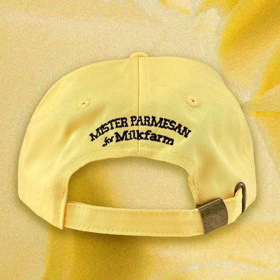 Back of Butter cap -- it reads Mister Parmesan for Milkfarm in black 