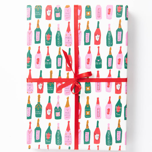 sheet of champagne wrapping paper -- wrapping paper with different bottles of champagne on it