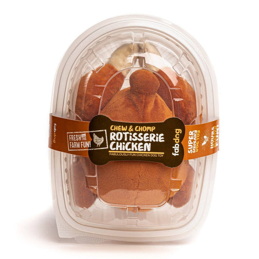 Dog toy made to look like an actual rotisserie chicken from the store
