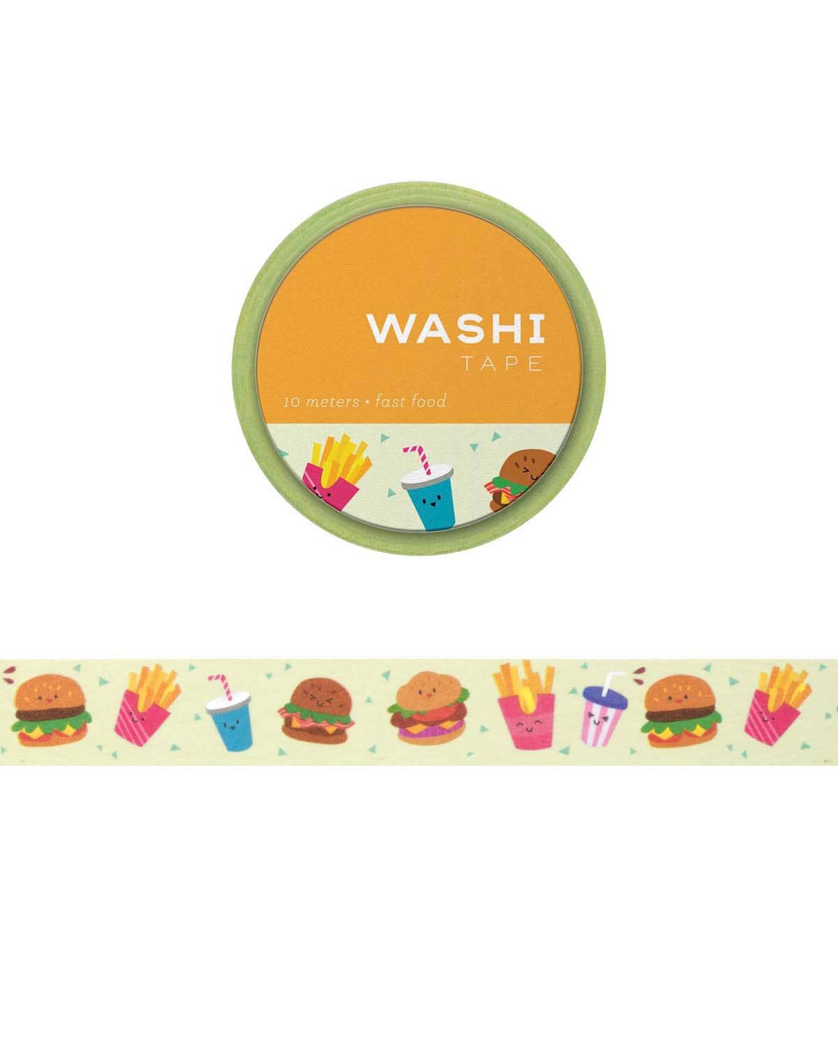 Roll of washi tape with various fast foods on it