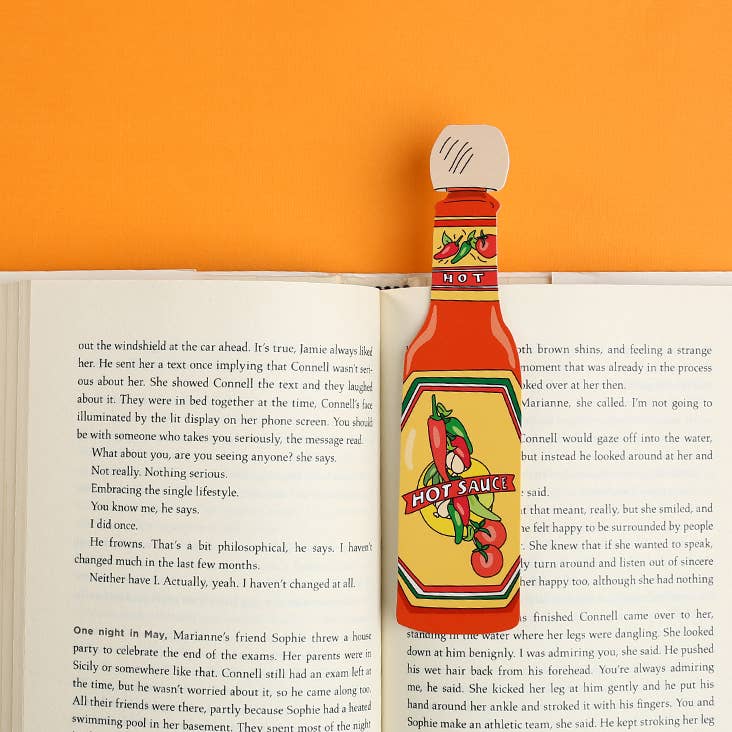 Bookmark that looks like a hot sauce (cholula) bottle