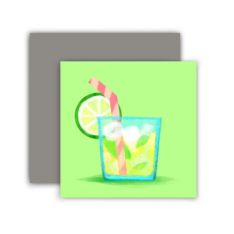mini green greeting card with a mojito on it