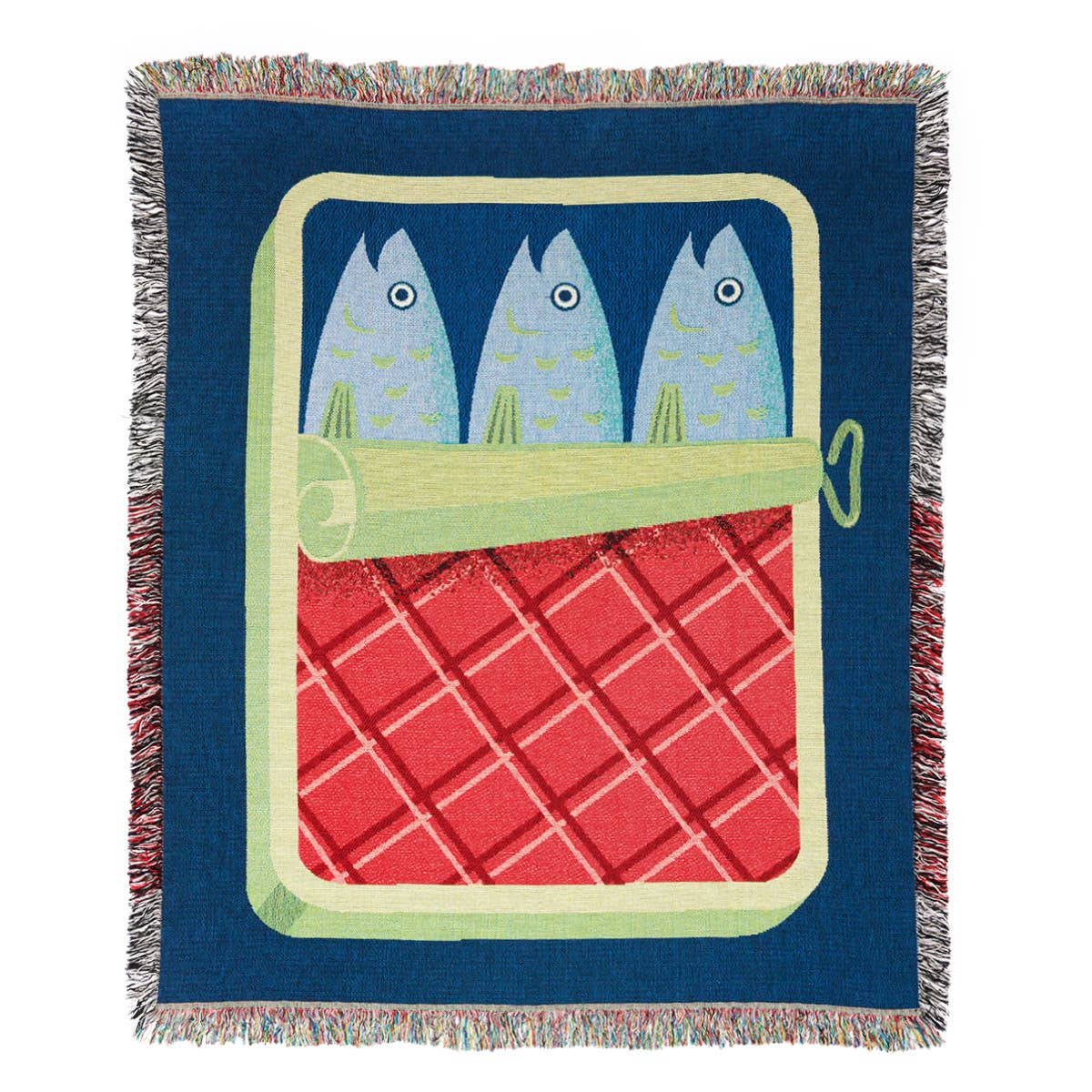 Sardines throw blanket with fringed edges