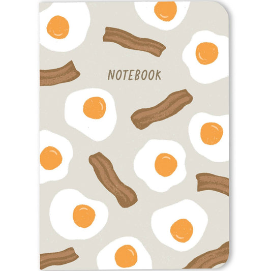 Blank pocket notebook designed with bacon and eggs on the front
