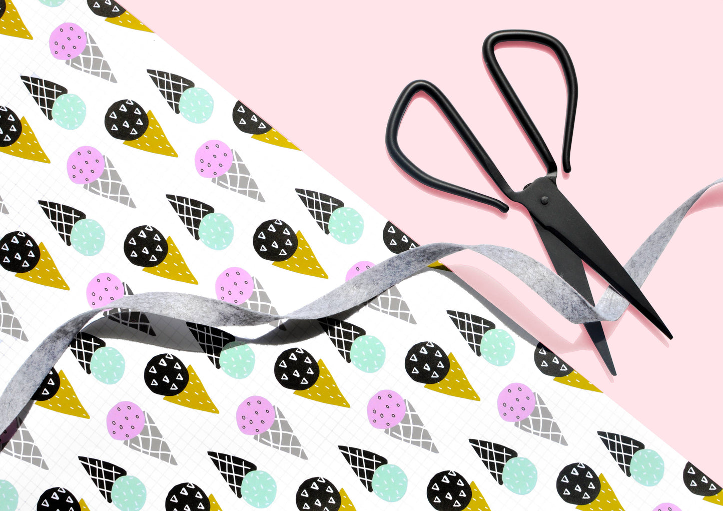 Wrapping paper with sherbet ice cream cones on it