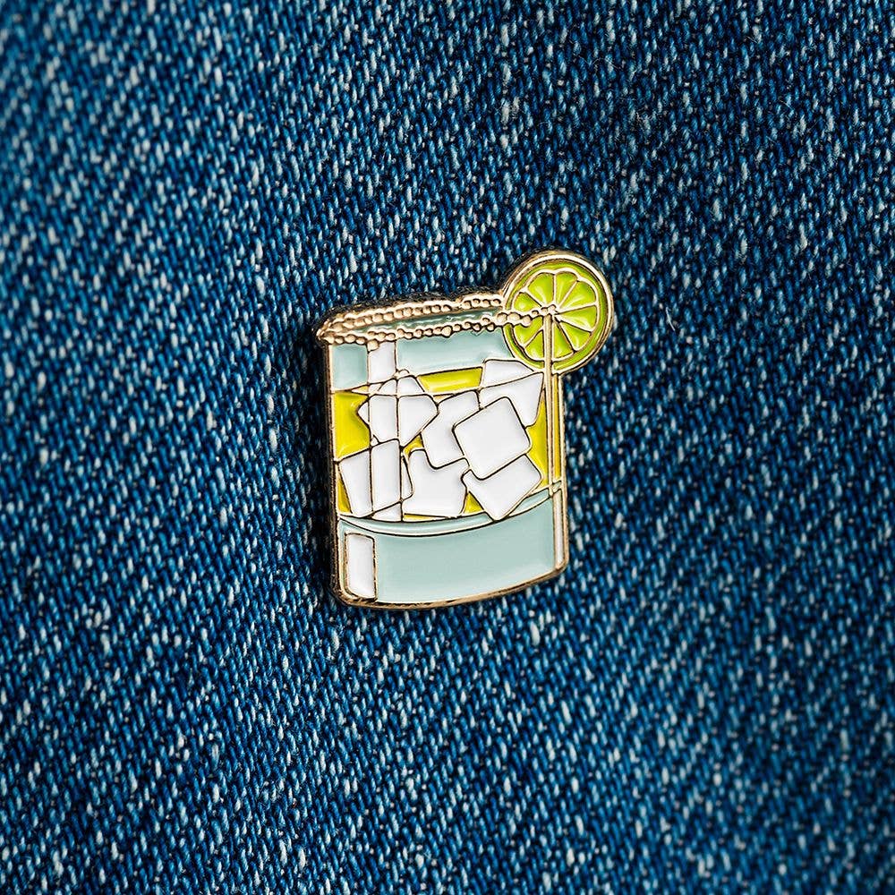 Margarita cocktail enamel pin on denim jacket