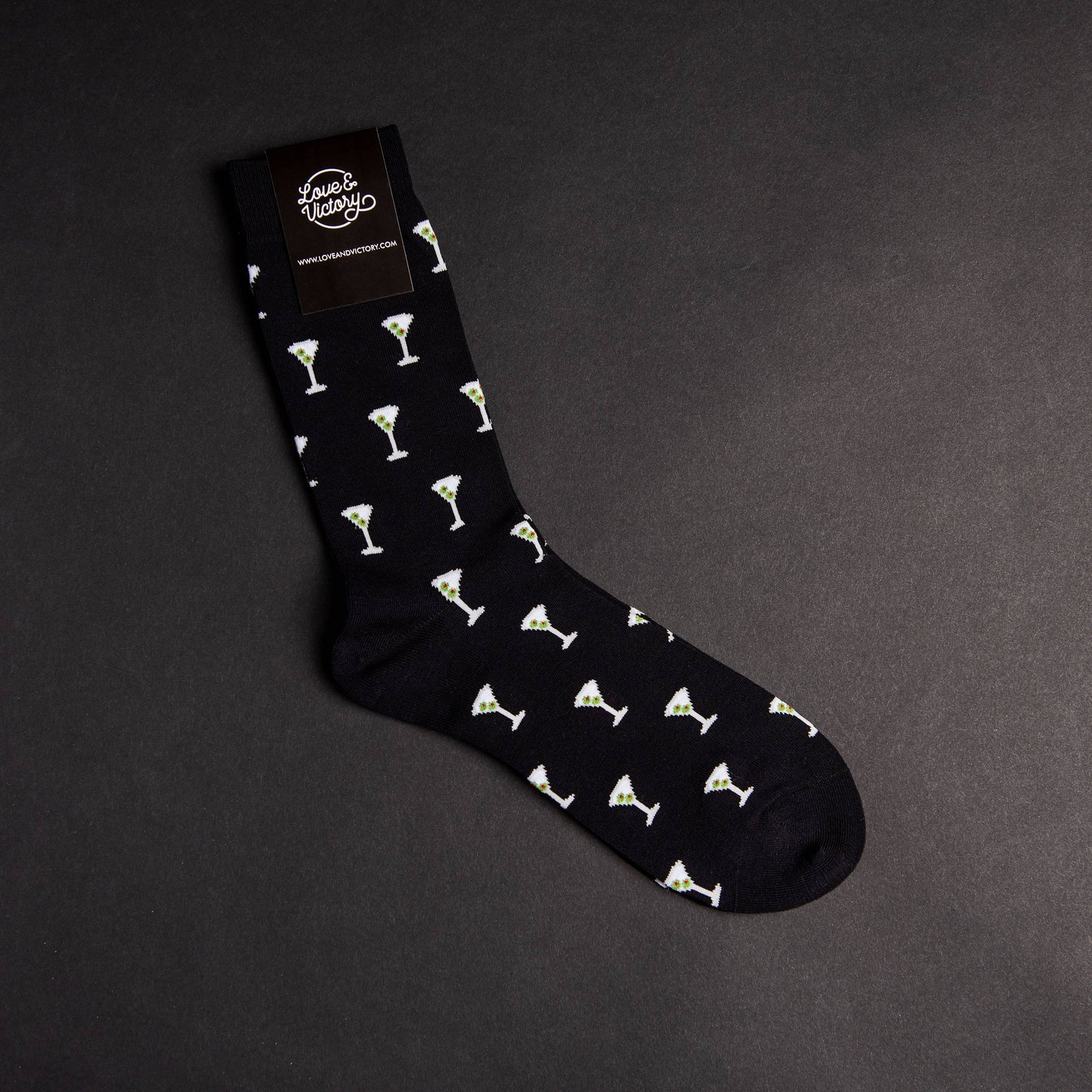 Unisex martini cocktail socks -- black