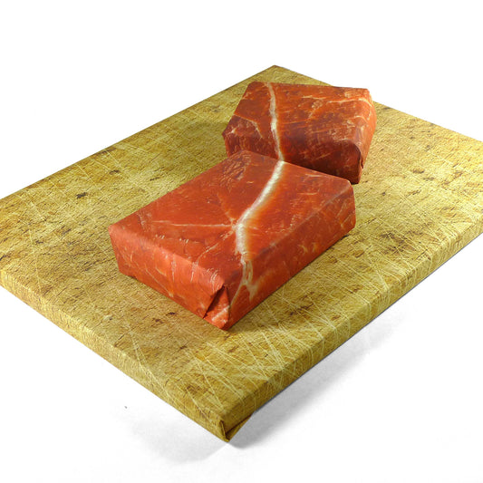 3 gifts wrapped in steak and cutting board gift wrap sheets