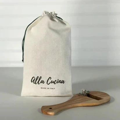 Italian olivewood truffle slicer with drawstring cloth pouch