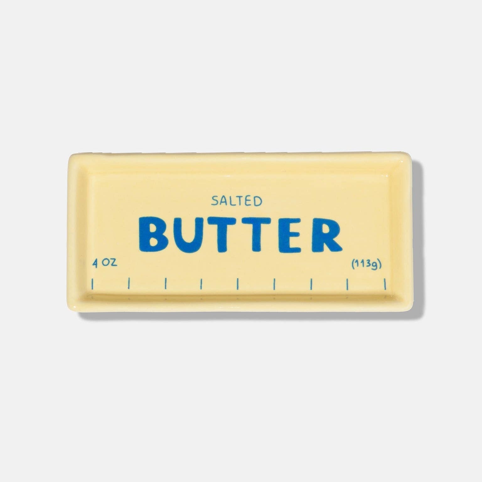 Trinket tray shaped like a stick of butter with 'Salted Butter' text on a white background