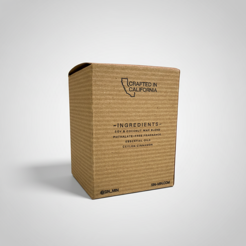 Brown cardboard box with 'Crafted in California' text on a white background