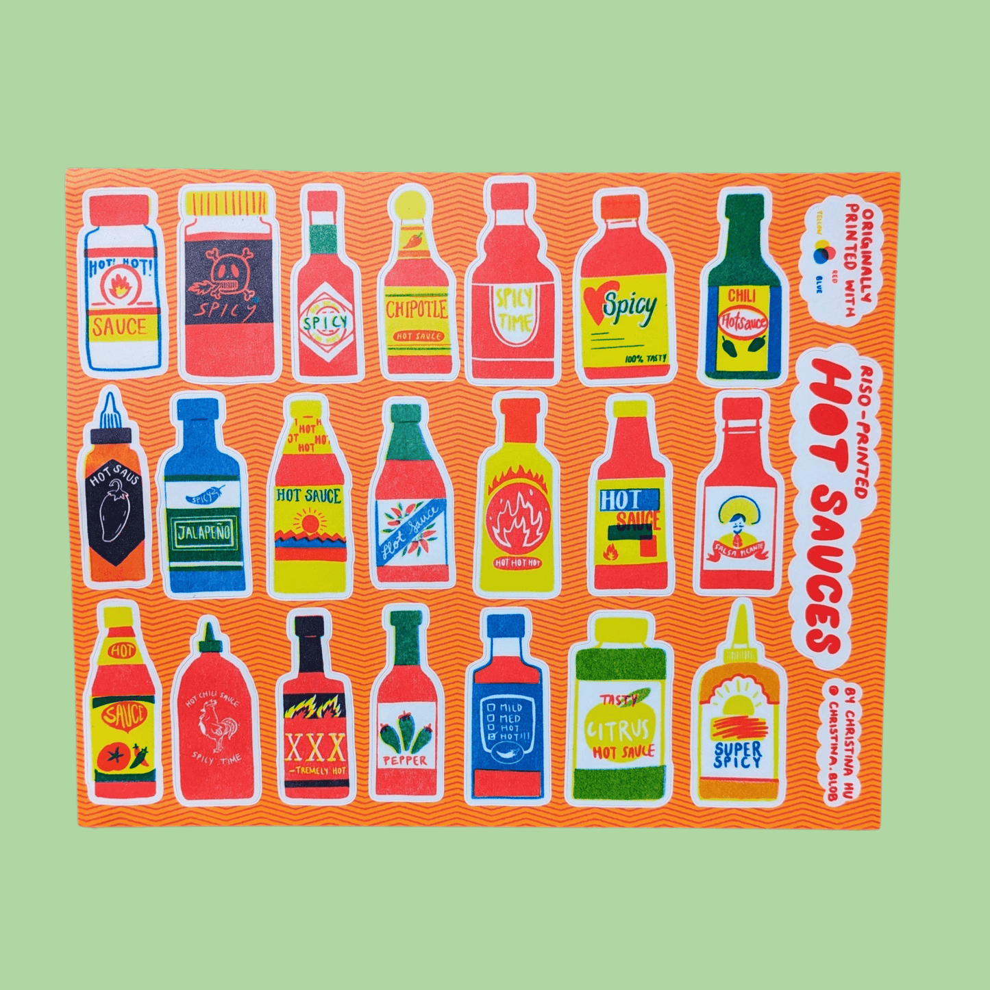 Hot Sauce Risograph Sticker Sheet