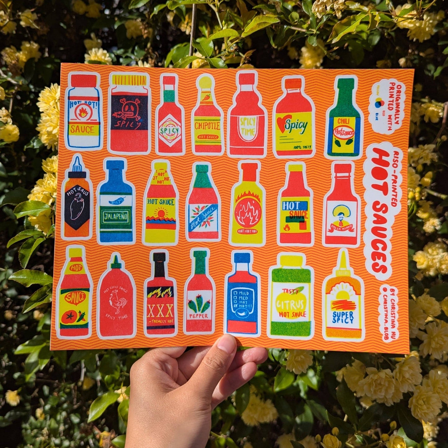 Hot Sauce Risograph Sticker Sheet