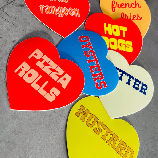 French Fries Sticker shown with other heart shaped stickers.