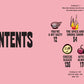 Table of contents "Happy Hour Snacks" cookbook on a pink background with icons and text.