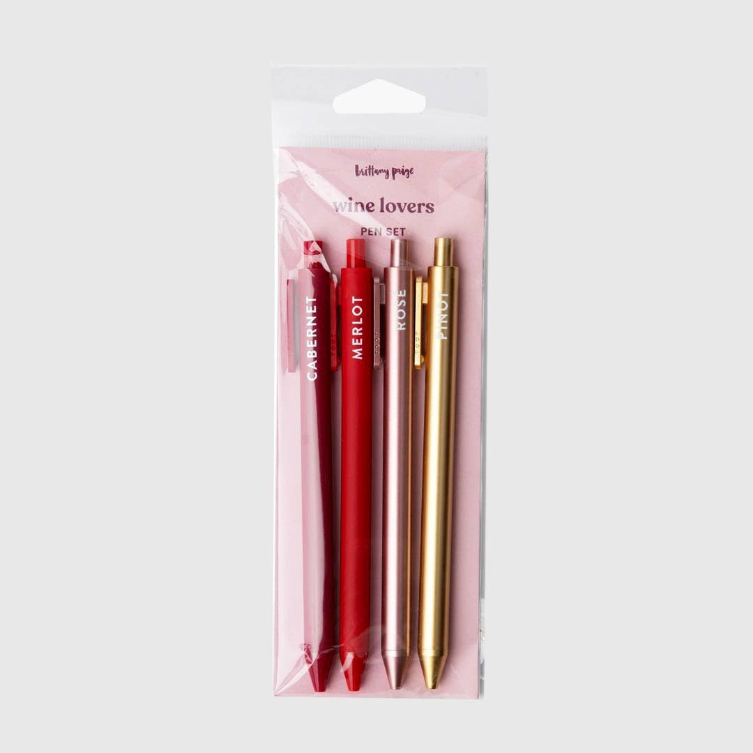 Set of 4 pens for wine lovers in packaging 