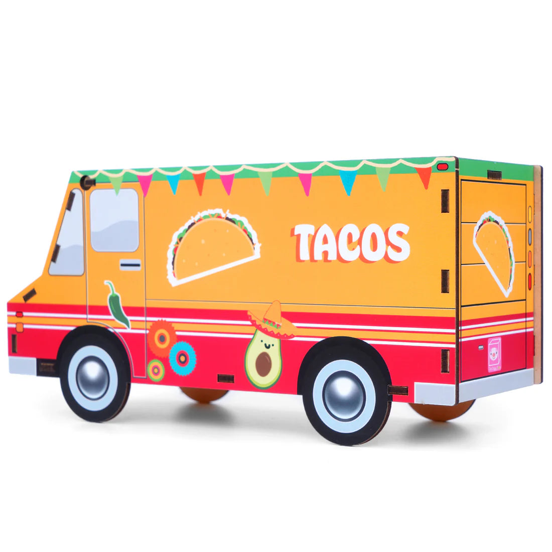 Taco truck piggy bank - 3/4 view showing side and rear.