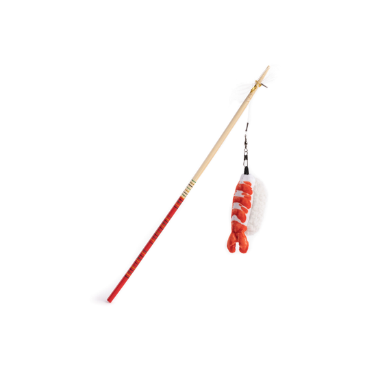 piece of sushi on a chopstick cat toy 