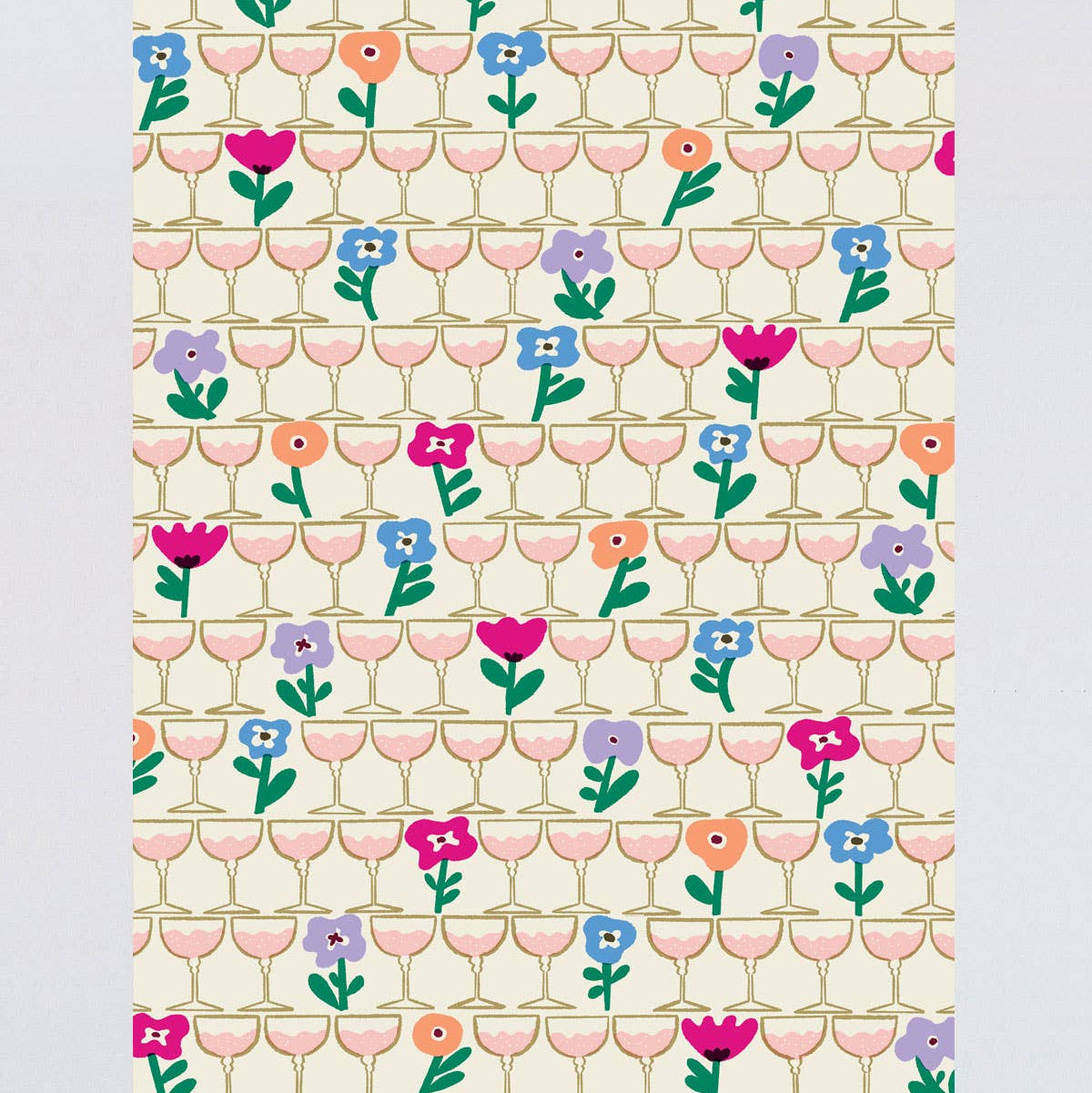 Floral Champagne Glasses Gift Wrap Sheet