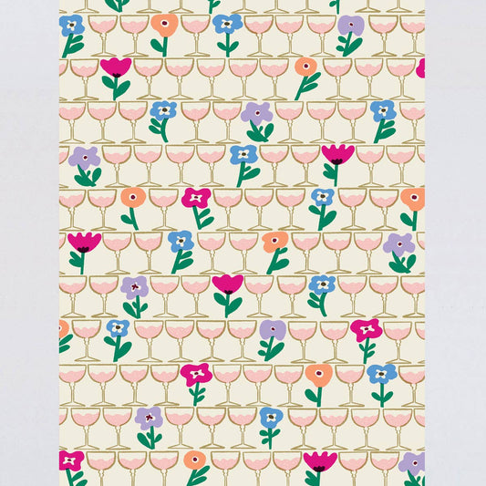 Floral Champagne Glasses Gift Wrap Sheet