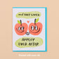 Greeting card with two apples holding hands and text that reads "and they lived appley ever after" 