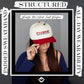 Person wearing a white and red cap with text, against a gray background