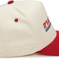 Baseball cap with red and beige colors on a white background