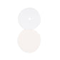 Two white circular objects on a light beige background. Interior shot of the bagel notepad showing blank pages.