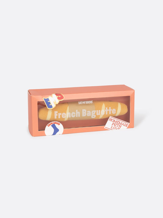 French baguette socks packaged in a window box