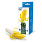 Banana-shaped wine stopper with packaging on a white background