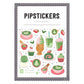 Packaging of Pipstickers with colorful  matcha foods and drink illustrations on a white background