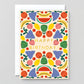 Colorful birthday card with fruit illustrations on a gray background