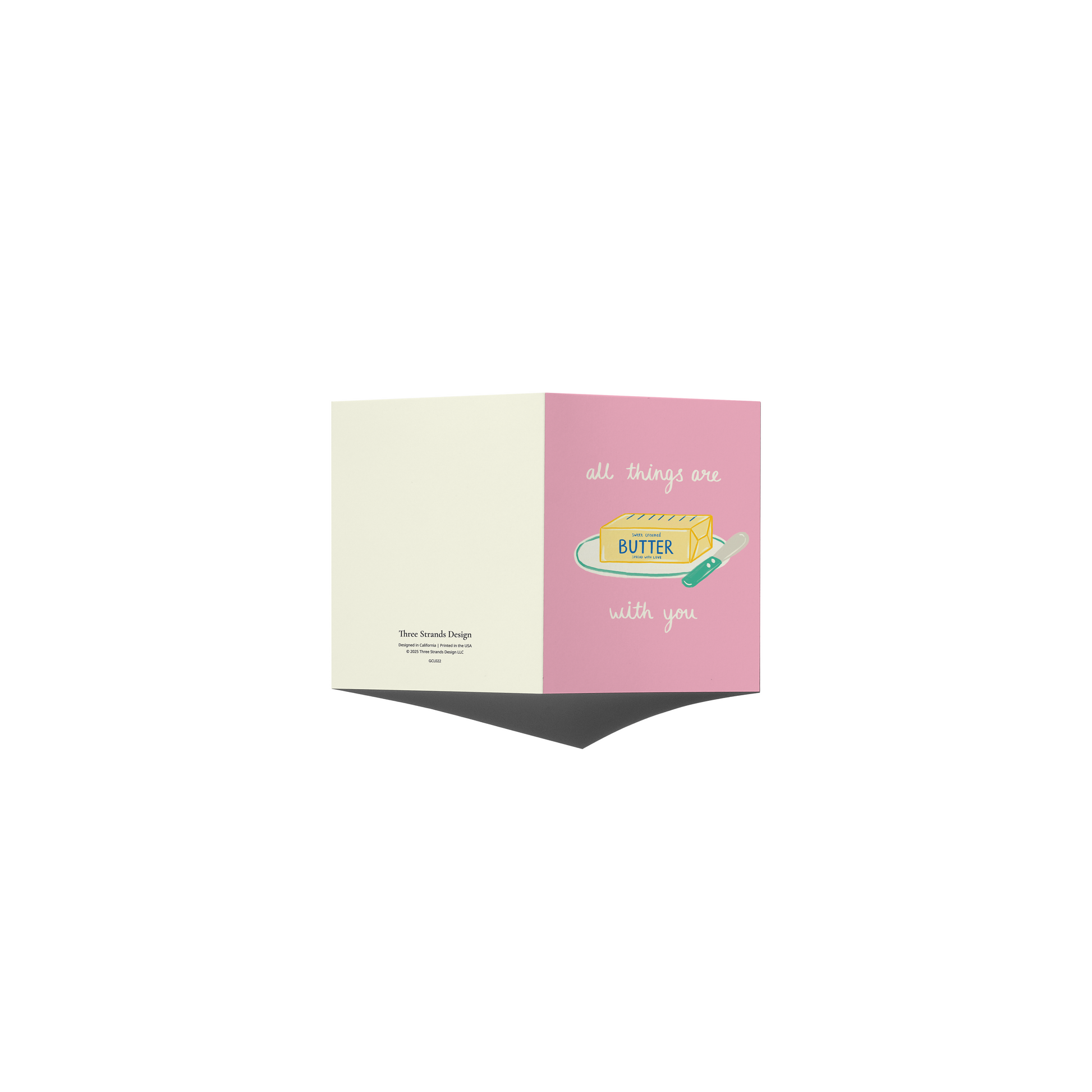 Greeting card with pink and beige cover on a white background