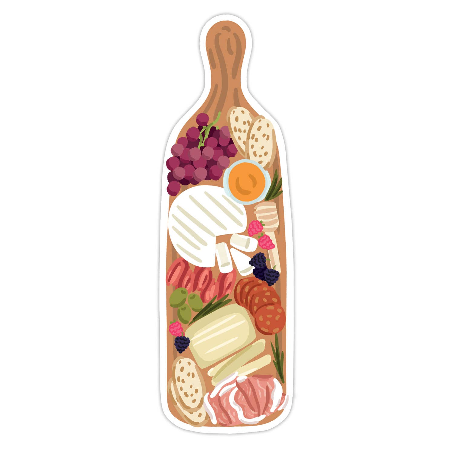 Illustration of a wooden cutting board with various food items bookmark on a white background