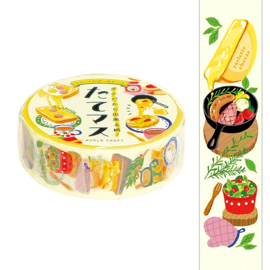 Cheese washi tape featuring a section that shows a dinner of Raclette and salad.