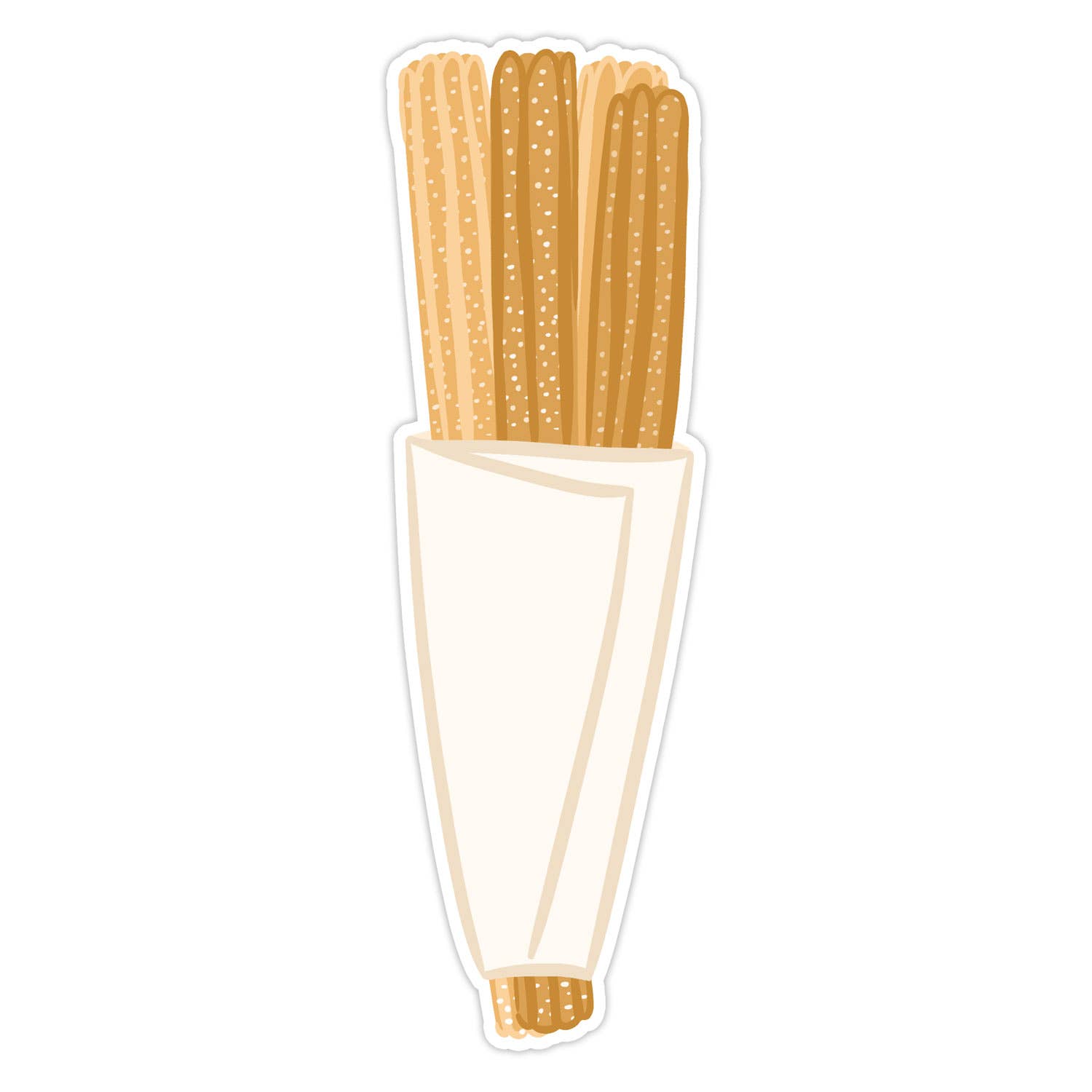 Illustration of a bag of churros bookmark on a white background