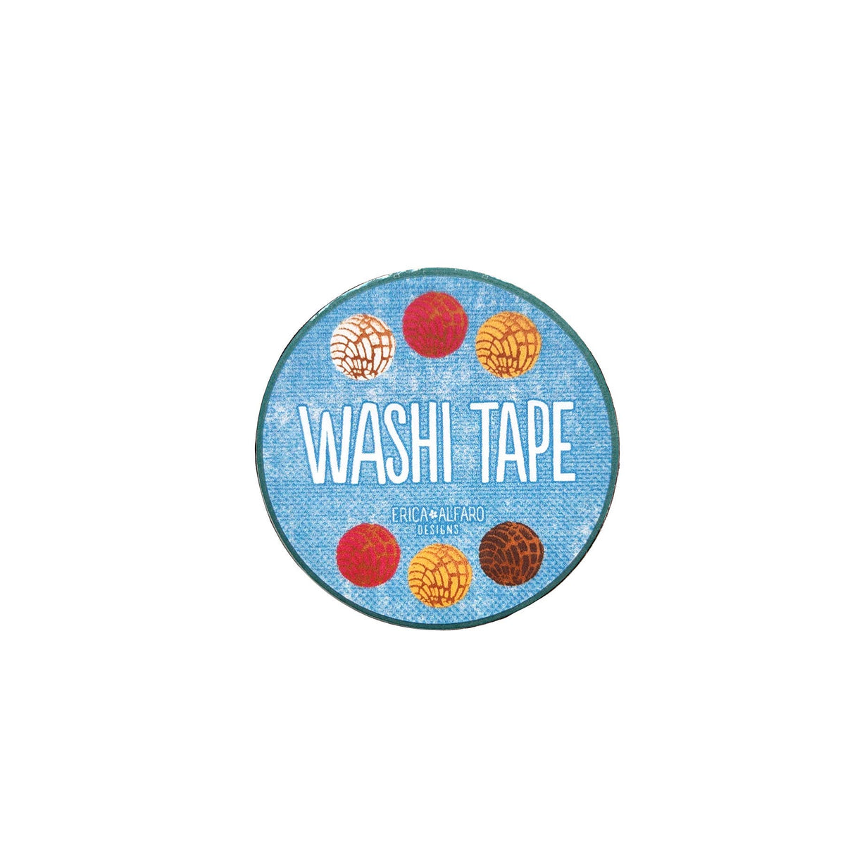 Washi tape container with colorful concha design washi tapes on a white background