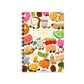 Notebook with cartoon food characters on a white background