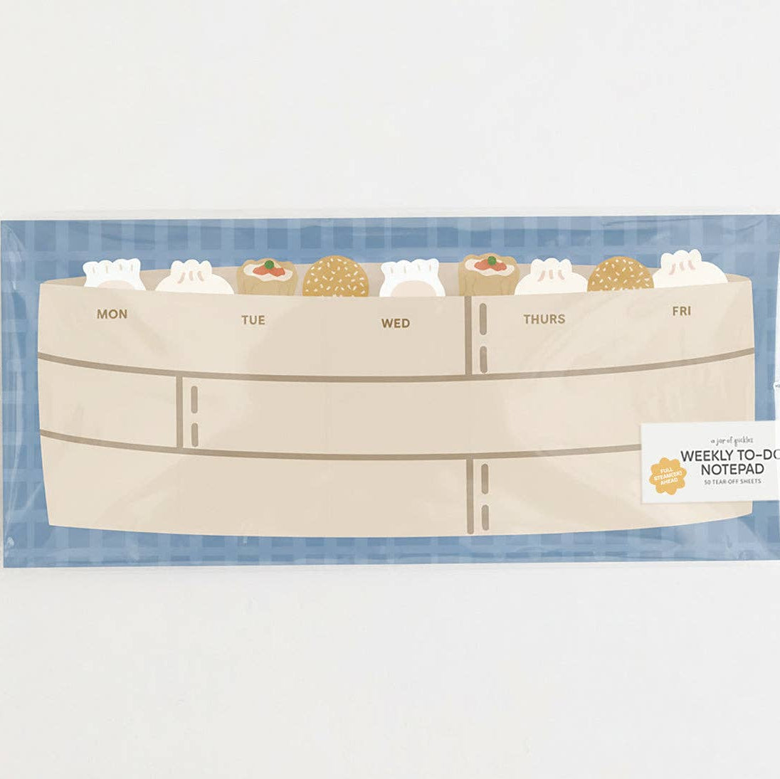 weekly planner with a design of a steamer basket filled with various dim sum foods 