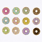 Individual washi stickers shaped like donuts. 12 different designs.