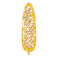 A die-cut sticker depicting a grilled corn cob with cotija cheese and tajin, shown on a plain white background.